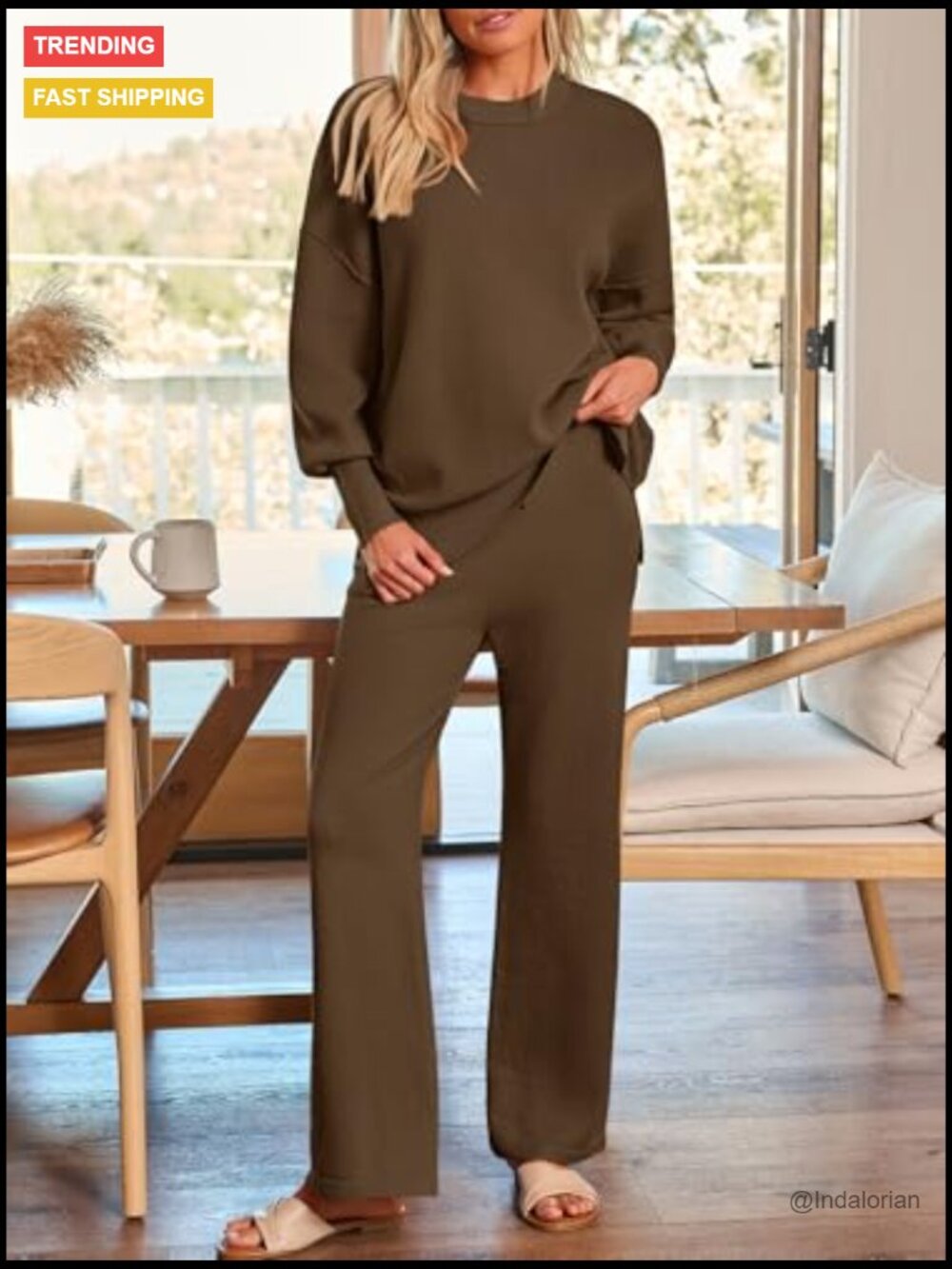 Oversized Knit Pullover Sweater Wide Leg Pants Lounge Set - Picture 2 of 6